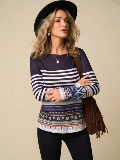 LanaWest Western Crew Neck Sweatshirt, Winter Clothes For Women, Suitable For Indoor And Outdoor Occasions, For New Year