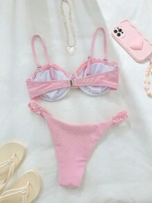 SHEIN Swim Women's Vacation Spaghetti Strap Swimwear Set, Sexy Swimwear For Summer