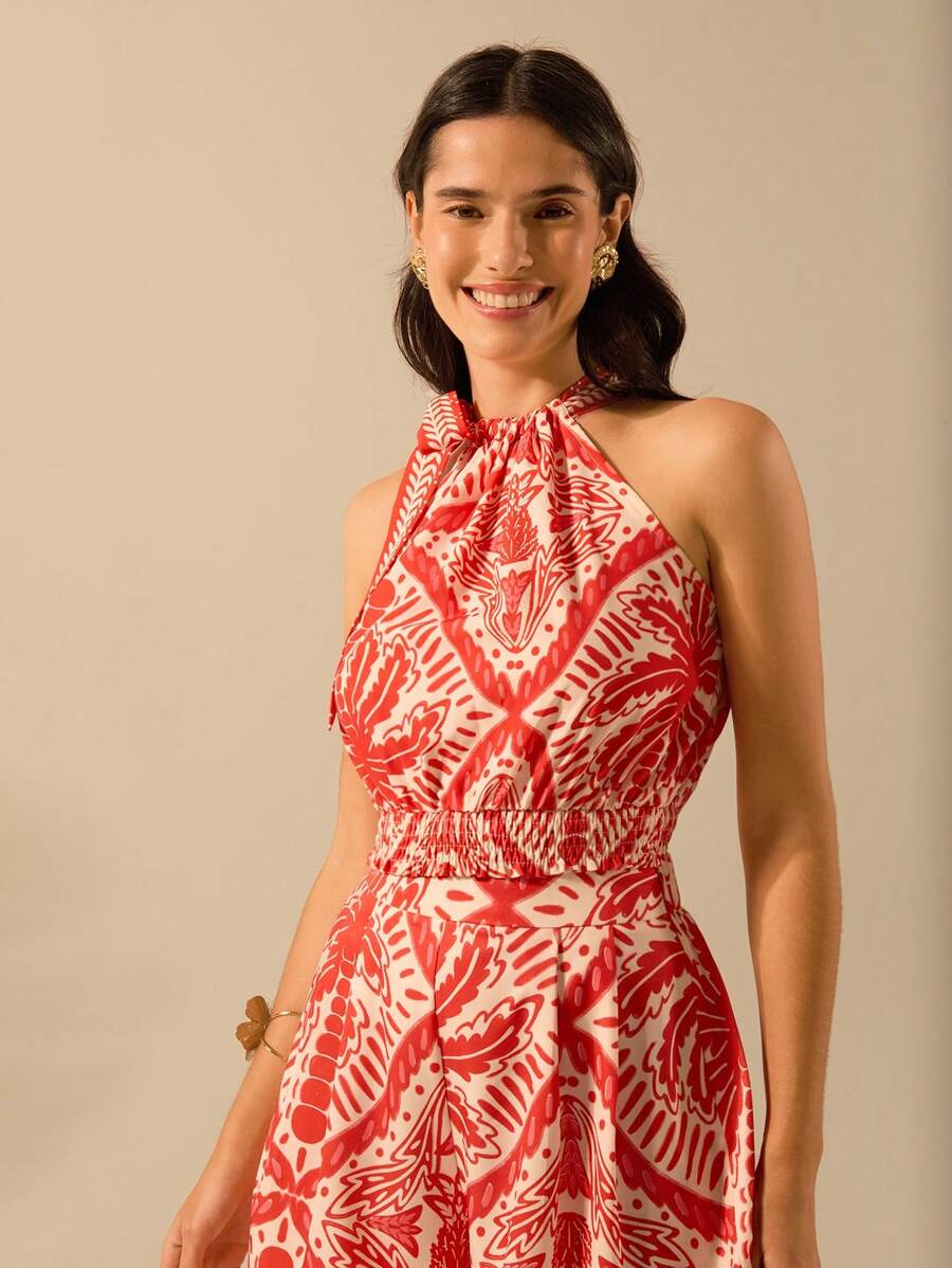 CAJUNI Women's Vacation Casual Banana Tree, Toucan & Floral Print Round Neck Lant | ChicGrl