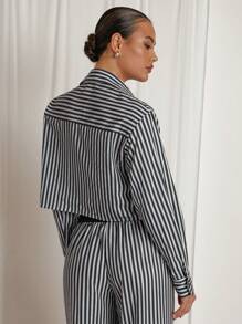 COSMINA 2pcs Women Grey Stripe Casual Lounge Set, Autumn/Winter