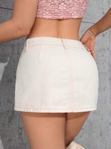 SHEIN ICON Women's Casual Short Denim Skirt With Front Overlap Design