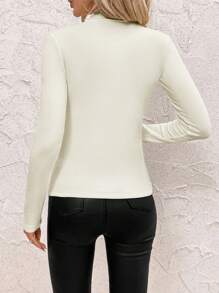 SHEIN Clasi Women's Warm Knitted Fleece T-Shirt  Turtleneck  Flannel T-Shirt