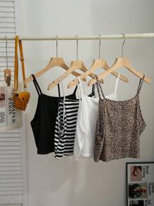 SHEIN EZwear Plus Size Summer Casual Tie Vintage Elastic Fitted Knit Cami Top Set For Spring