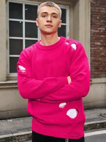 Manfinity Hypemode 男士休闲纯色破洞毛衣，秋冬