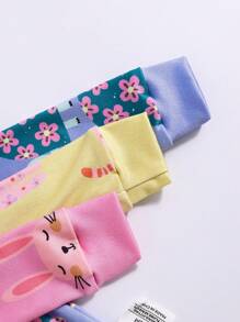 6pcs/Set Baby Girls' Minimalist Fashion All Over Print Turtle, Rabbit, Cat Animal Pattern Long Sleeve Tight Fit Pajamas - Multicolor - View 5