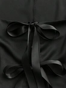 Chiquease Blusa negra de satén con cordón de ajuste en la cintura, ropa para fiestas, blusas para salir, para Año Nuevo - Negro - Ver 4