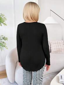 SHEIN LUNE 女士纯色圆领长袖简约 T 恤，休闲日常穿着