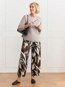 SHEIN LUNE 2pcs/Set Women Casual Round Neck Long Sleeve Top And Long Pants Set - Multicolor - View 3