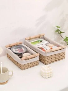 1pc Handle Paper Rope Storage Basket, Suitable For Decorative Storage & Organization, Toilet Tank Top Tissue Storage.