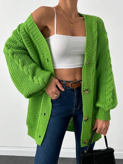 EURMUSE Women's Solid Color Drop Shoulder Long Sleeve Single Breasted Casual Cardigan, Autumn/Winter