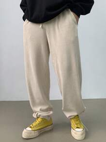 DAZY Men's Ribbed Texture Casual Drawstring Jogger Pants Men Joggers - Beige - View 5