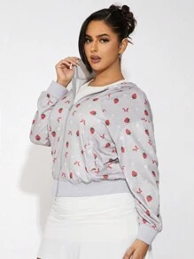 SHEIN SXY Plus Size Women Cute Bow Hoodie Sweatshirt Jacket, Light Yellow