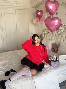 Flirla Suéter de manga farol de unicolor informal para día de San Valentín de talla grande