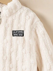 Toddler Girls Heart Collar Zipper Fleece Warm Jacket, Fashionable & Comfortable Outerwear For Autumn/Winter - Apricot - View 7