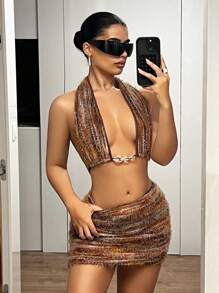 SHEIN ICON Retro American Style Maillard Slim Fit Sexy Bodycon Mini Skirt - Rust Brown - View 6