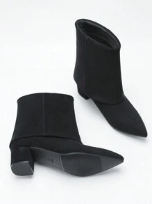 CUCCOO CURVES 宽版女式尖头松紧带切尔西黑色靴子，韩版时尚休闲短踝靴，套穿设计，新年假期