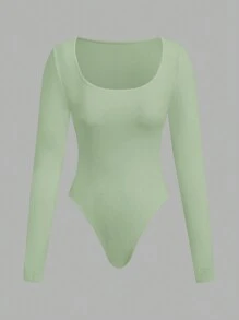 SHEIN EZwear Conjunto de 3 piezas de body de manga larga con cuello cuadrado para mujer - Multicolor - Ver 3