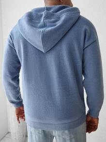 Manfinity Homme Men Casual Slogan Printed Drop Shoulder Long Sleeve Drawstring Hooded Sweater, Autumn - Grey - View 2