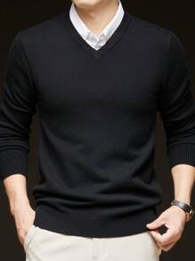 Men's V-Neck Plain Knitted Thick Sweater, Autumn/Winter