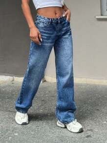 Cottnline LOW RISE CROPPED STRAIGHT CUT WOMEN JEAN - Medium Wash - View 5