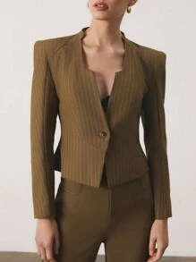 SHEIN Unity Áo khoác ngoài công sở giản dị, tương tự như Blogger, phong cách Old Money - màu nâu - Xem 4