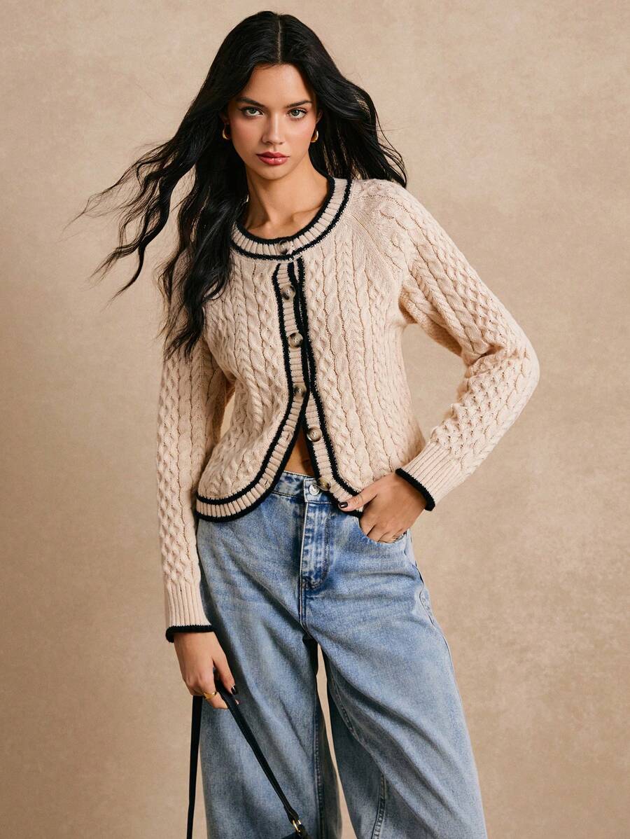 Poéselle Nuevo Cárdigan de punto de una sola botonadura blanco para mujer, suéter de manga larga texturizado