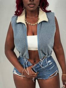 Slaydiva Women's Denim Jackets & Coats Fleece Denim Jackets Thermal Denim Teddy Denim Teddy Thermal Fuzzy Fleece Teddy - Medium Wash - View 5