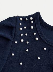 SHEIN Dziewczęca dzianina teksturowana, ładny bufiasty rękaw, elegancki krótki kołnierzyk ze stójką, perłowa dekoracja, kurtka płaszcz