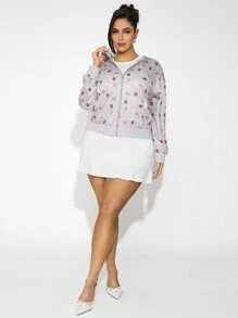 SHEIN SXY Plus Size Women Cute Bow Hoodie Sweatshirt Jacket, Light Yellow