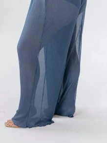 Aralina Curve Casual High-Waisted Lightweight Plisse Wide-Leg Pants - Blue - View 6