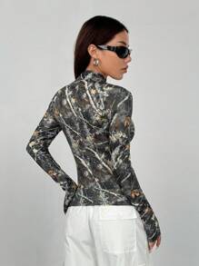 StreetHx Women's Print Zip-Up Stand Collar Fitted Jacket, Suitable For Spring And Autumn