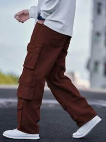 Manfinity Hypemode Men's Multi-Pocket Loose Straight Leg Casual Denim Pants - Brown - View 5
