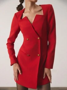 COSMINA Robe mini urbaine de navettage à manches longues et col en V rouge pour femmes, tenue du Nouvel An