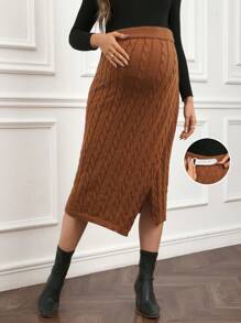 SHEIN Maternity Cable Knit Asymmetric Hem Skirt