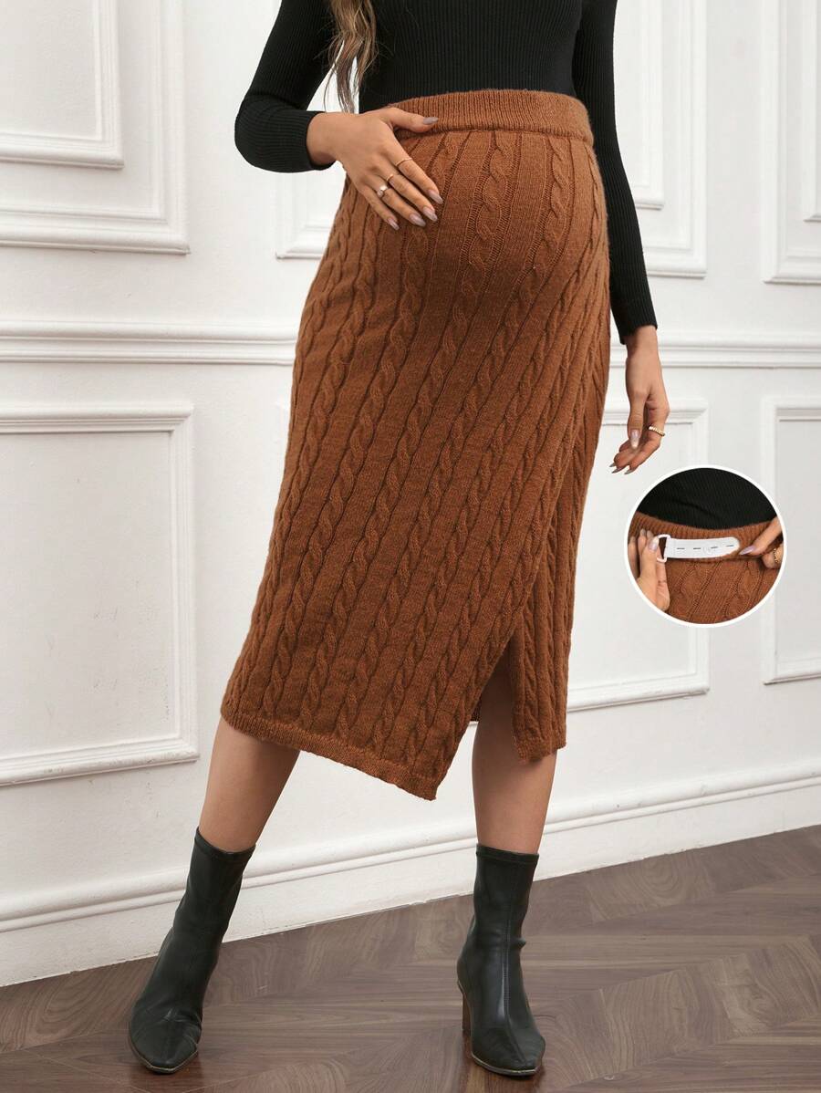 SHEIN Maternity Cable Knit Asymmetric Hem Skirt
