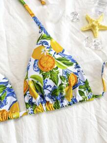Soleia Women's Lemon Fruit Print Tie-Up Bikini Two Pieces Set, Swim Suits For Women, Vacation Outfit Women, Summer Outfits For Women, Beach Outfits For Women, Cute, Kawaii