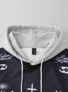 ROMWE MEN Street Life Men's Numerical Pattern 2 In 1 Hooded Casual Sweatshirt - Black - View 5