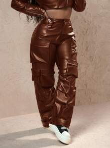 Slaydiva 女士街头风宽松工装裤 - 咖啡棕 - 查看 7