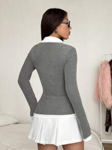 SHEIN EZwear Women Casual Contrast Trim Fitted T-Shirt For Autumn
