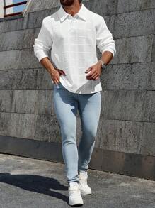 Manfinity Homme Áo thun polo tay dài cài nút trơn màu trơn cỡ lớn cho nam, thích hợp đi chơi, mặc vào mùa thu - trắng - Xem 5