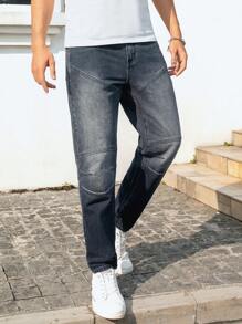 Manfinity Homme Men's Casual Simple Pocket Design Denim Jeans - Grey - View 7