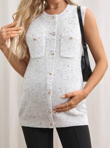 SHEIN 孕妇混合针织背心，休闲，秋季 - 白色 - 查看 4