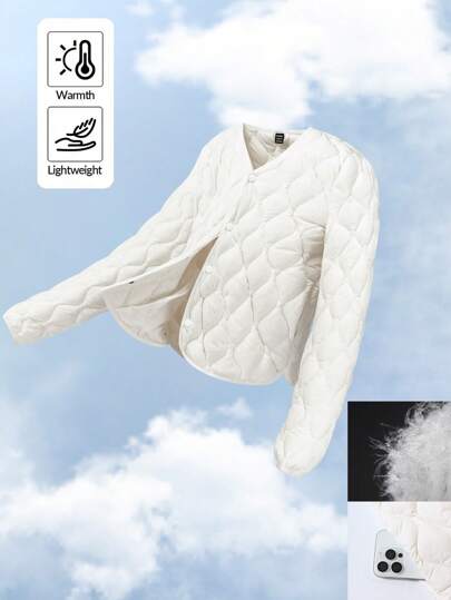 SHEIN EZwear Lightweight Solid Color Down& Feathers Jacket For Autumn/Winter