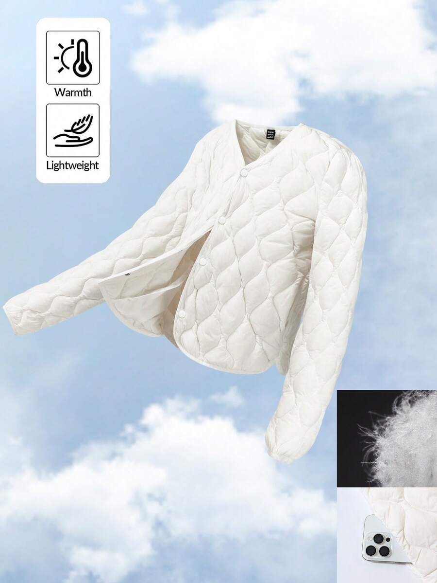 SHEIN EZwear 秋冬季轻质纯色羽绒夹克 - 白色 - 查看 1