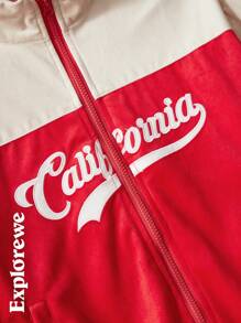 SHEIN 2pcs/Set Teen Girls Sporty Casual Colorblock Zip-Up Hooded Jacket And Pants Set, Autumn