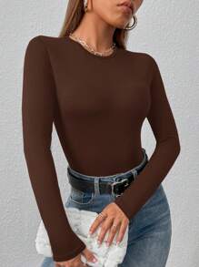 SHEIN PETITE Solid Slim Fit Spring Women Bodysuit