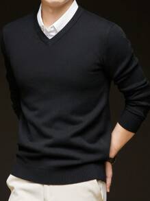 Men's V-Neck Plain Knitted Thick Sweater, Autumn/Winter