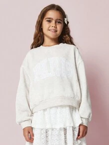 SUMWON Tween Girls Comfy Regular Fit Embroidered Paris Sweatshirt And Skirt 2 Piece Set - Apricot - View 4