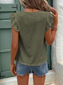 SHEIN Frenchy maglietta con scollo rotondo, orlatura di pizzo e rifiniture arricciate con ricami occhiellati