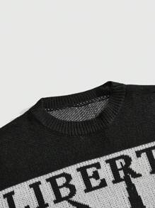 ROMWE MEN Grunge Punk Maglione girocollo da uomo con motivo della Statua della Libertà consumato